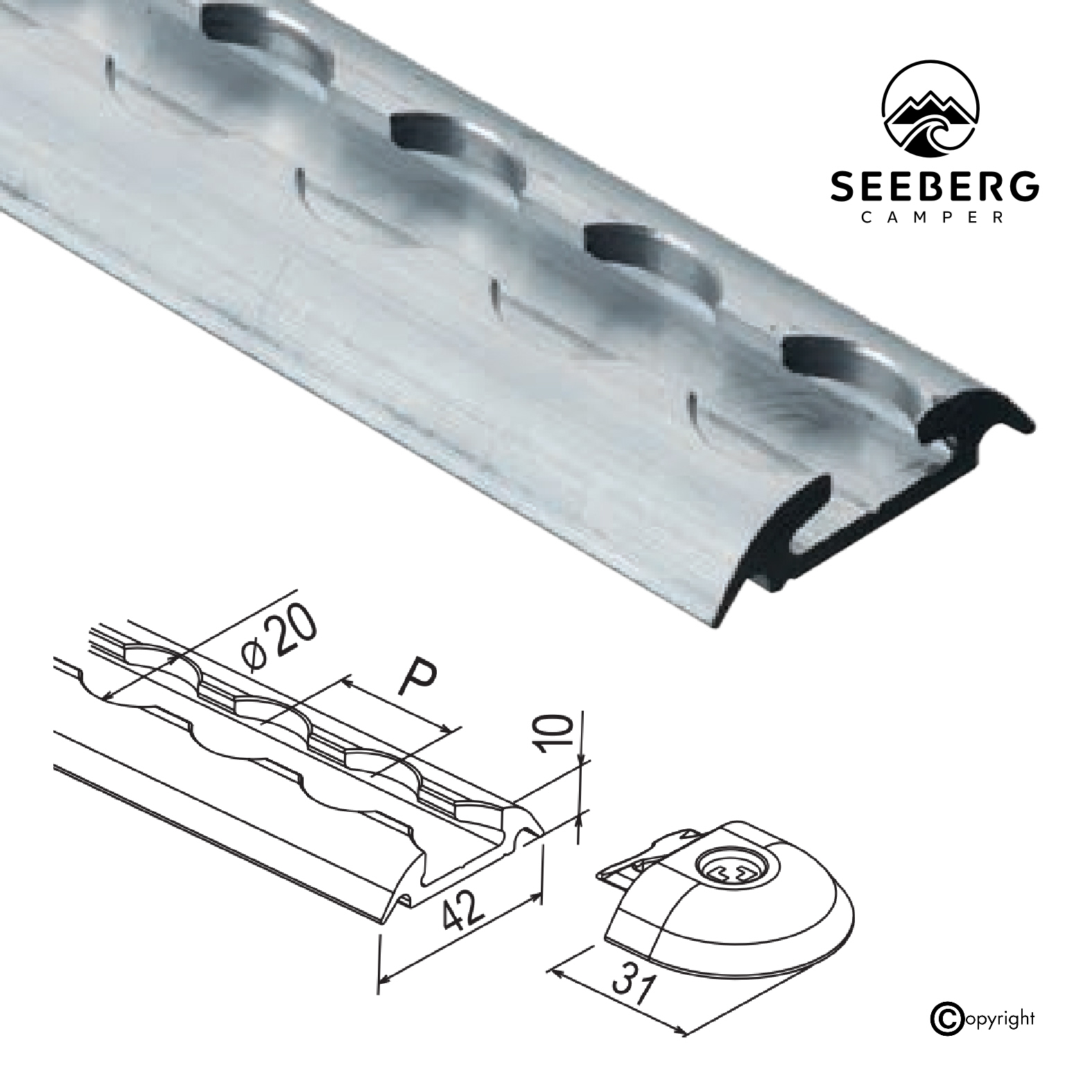 Airline-Schienen Light, halbrund
